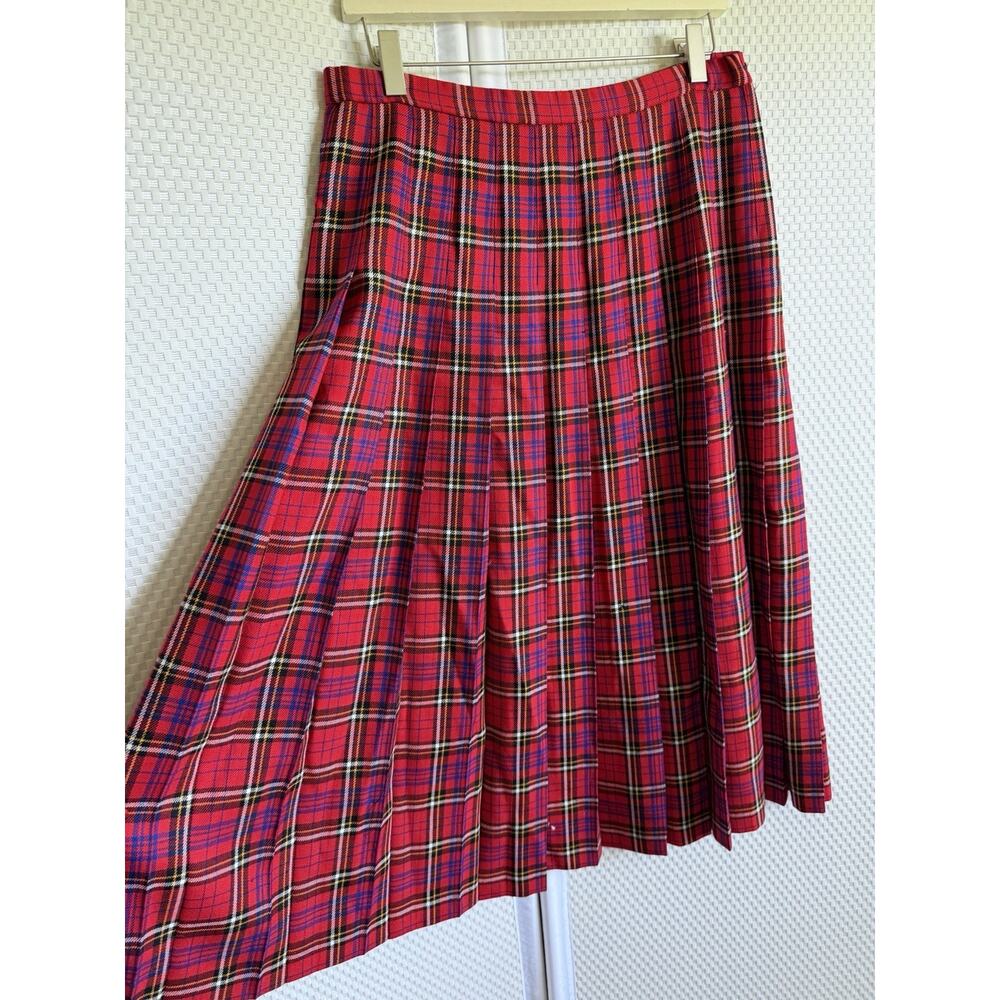Pendleton Classic Skirt 14 Red Tartan Plaid Pleated Midi Virgin Wool USA - Picture 3 of 9